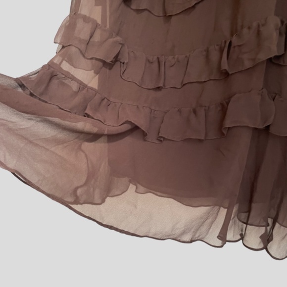 d.b.y. Designs Chocolate Brown Pure Silk Ruffled Lined Maxi Skirt Size 10 - Picture 2 of 7